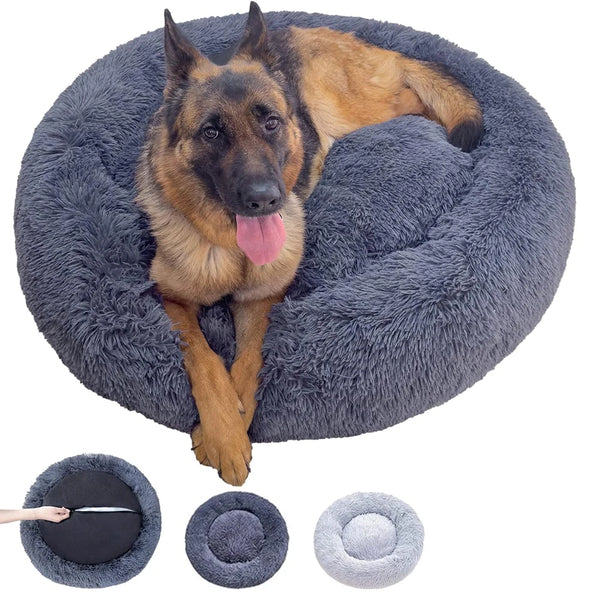 Plush Round Dog Bed for Large Dogs - Soft, Warm, and Removable