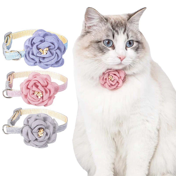 Floral Cat Collar with Adjustable Buckle and Bell