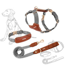 Customized Pet Name Nylon Braided Leather Collar and Leash Set