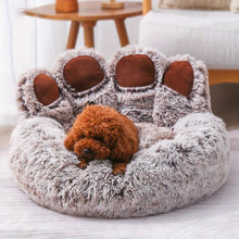 Cozy Bear Paw Shaped Dog Bed - Soft Fluffy Cushion for Pets