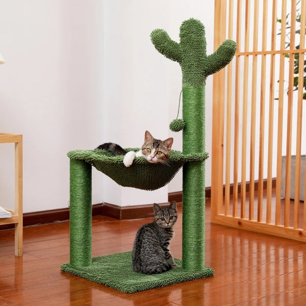 Cactus Cat Scratching Post with Hammock and Sisal Rope