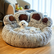 Cozy Bear Paw Shaped Dog Bed - Soft Fluffy Cushion for Pets