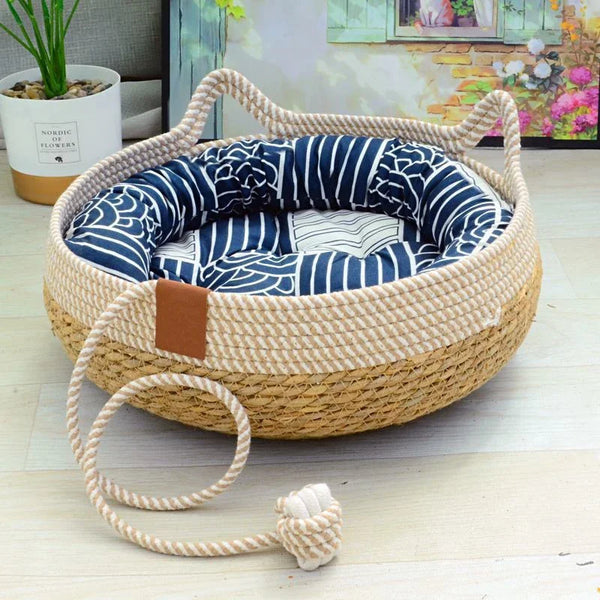 Summer Cat Bed Woven Rattan Sleeping House