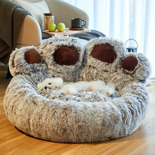 Cozy Bear Paw Shaped Dog Bed - Soft Fluffy Cushion for Pets