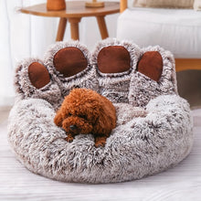 Cozy Bear Paw Shaped Dog Bed - Soft Fluffy Cushion for Pets