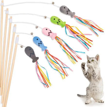 Cat Wand Toy with Fish Shape, Colorful Ribbons, Bell, and Catnip