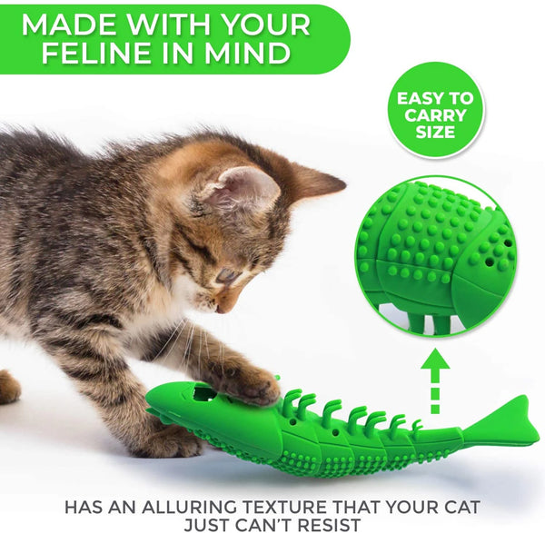 Cat Toothbrush Toy - Durable Hard Rubber for Dental Care and Interactive Play