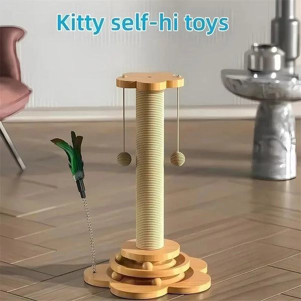 Durable Sisal Cat Scratching Post with Turntable and Interactive Balls