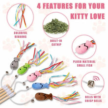 Cat Wand Toy with Fish Shape, Colorful Ribbons, Bell, and Catnip