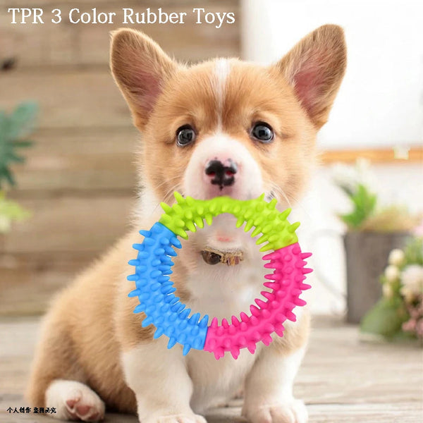 Tri-Color Spiky Rubber Ring Chew Toy for Dogs