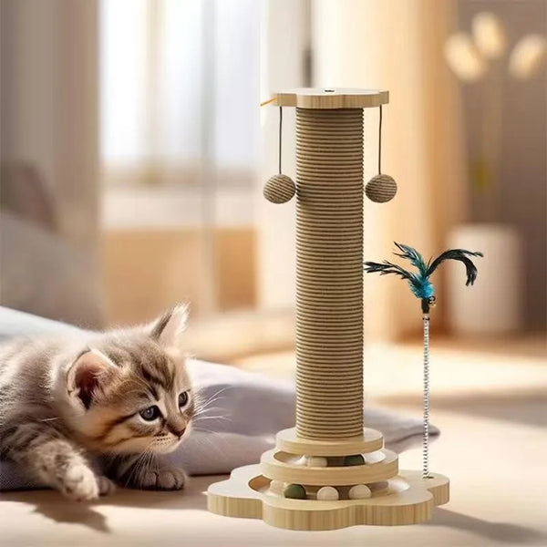 Durable Sisal Cat Scratching Post with Turntable and Interactive Balls