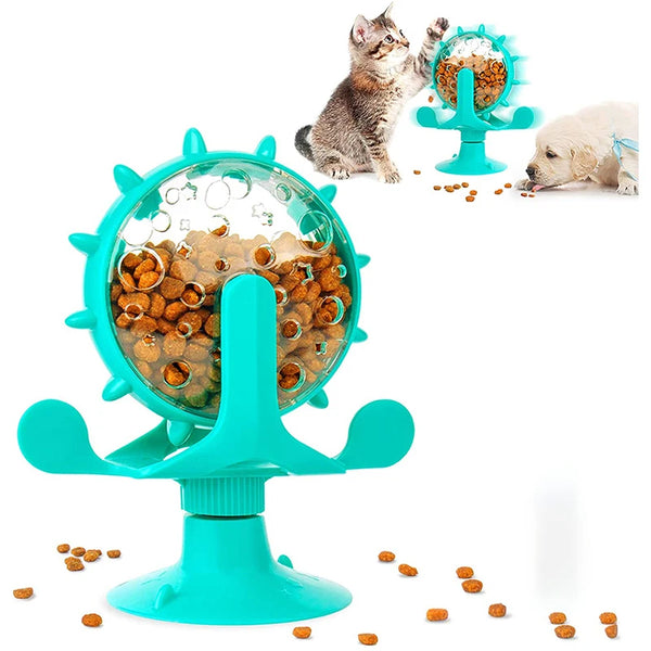 Interactive Windmill Dog and Cat Puzzle Toy with Treat Dispenser and Suction Cup