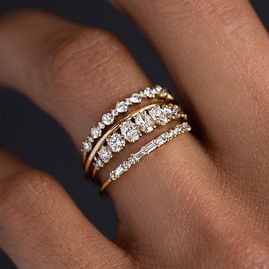 Zirconia Diamond Gold Ring (Set of 4)